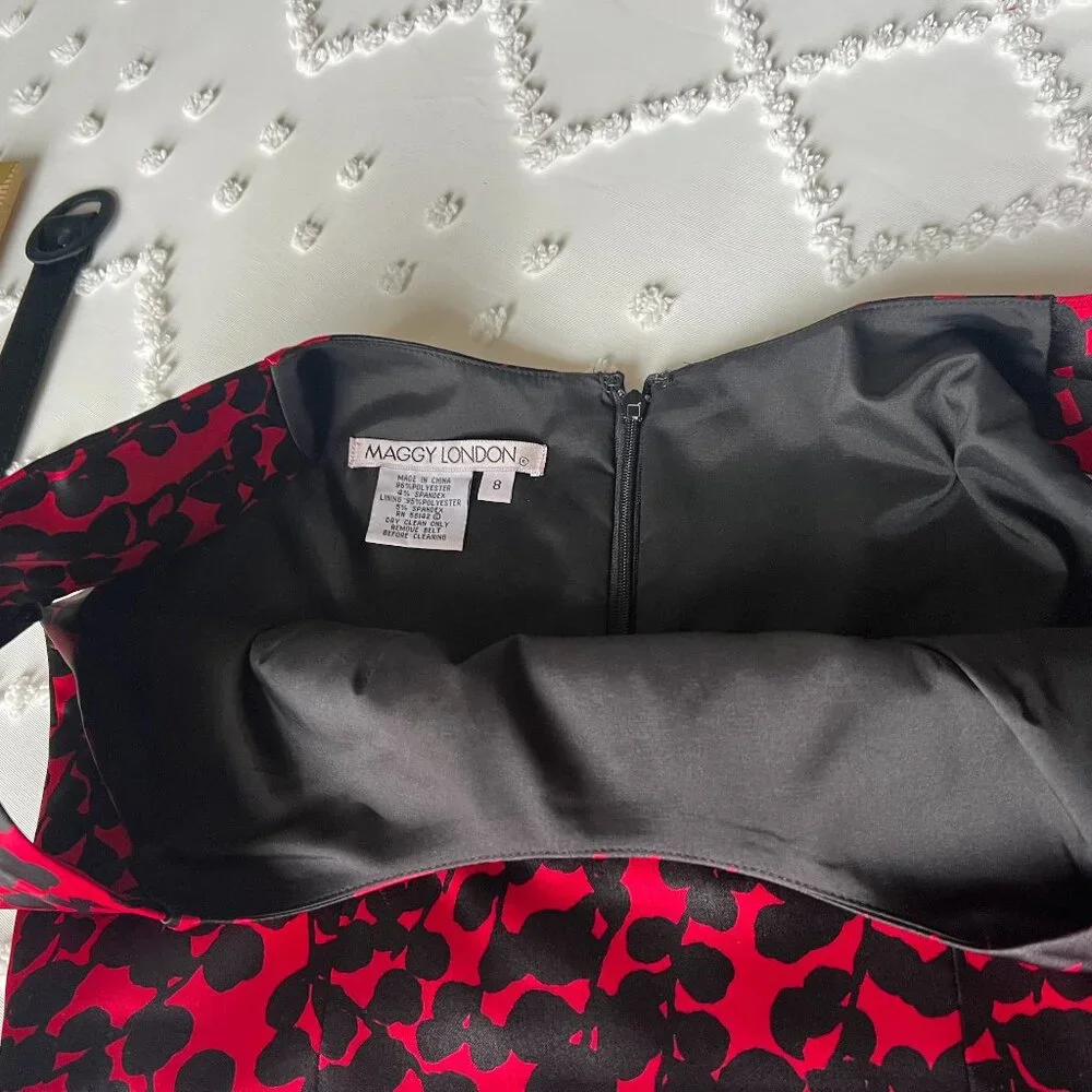 Maggy London Sleeveless Red and Black Satin Dress SIZE 8 - Picture 9 of 16